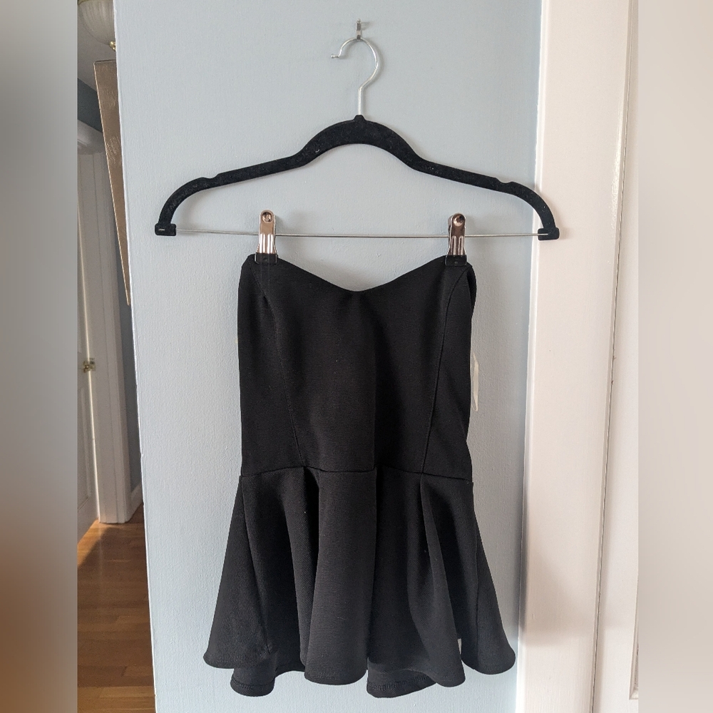 Lush Black Strapless Peplum Top